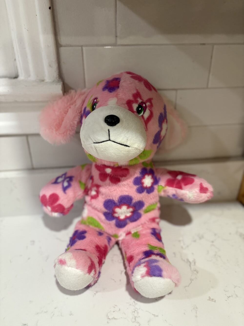 RARE Toymax XYZ Plushinc Pink & Flowers Puppy Dog 17" Plush Stuffed Animal Toy